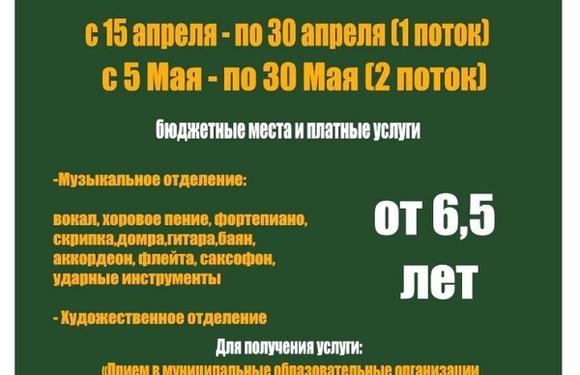 С 15 Апреля открывается набор на бюджет в Быковскую ДШИ 