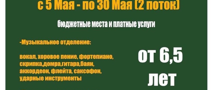 С 15 Апреля открывается набор на бюджет в Быковскую ДШИ 